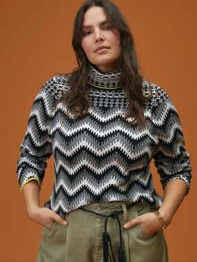 Maeve/Anthropologie Ski Slope Black & White Zigzag Turtleneck Sweater 1x
